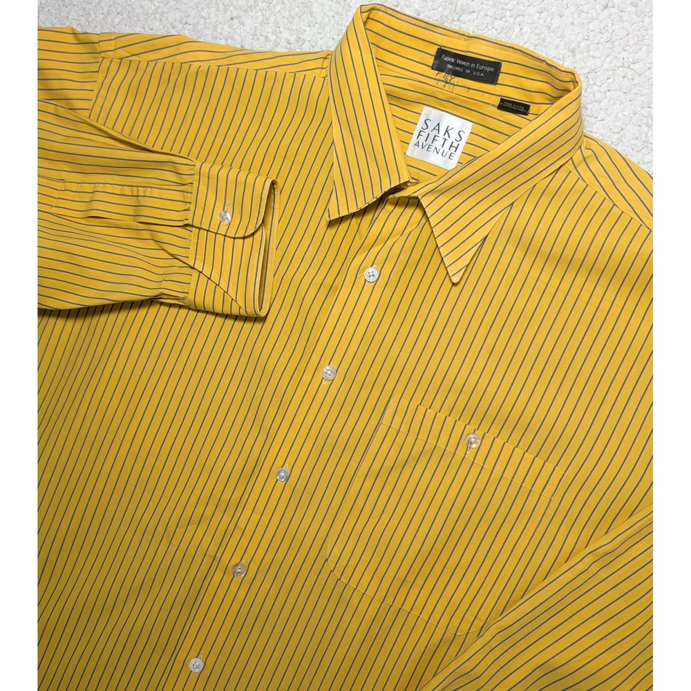 Vintage 90s Saks Fifth Avenue Striped Cotton Shirt Mens XXL Yellow Blue USA Made